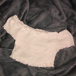 ribbed white off the shoulder crop top